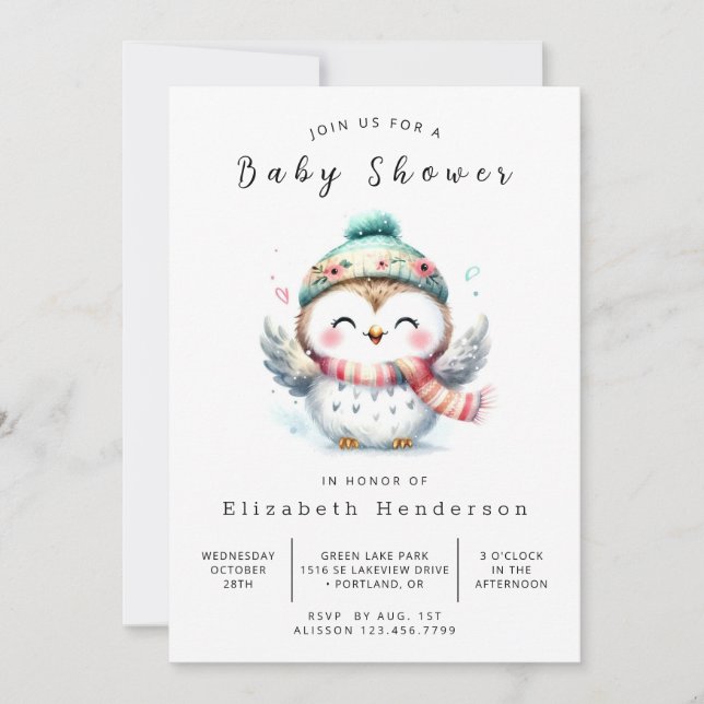 Pastel Digital Uggla Baby Shower Inbjudningar (Framsida)