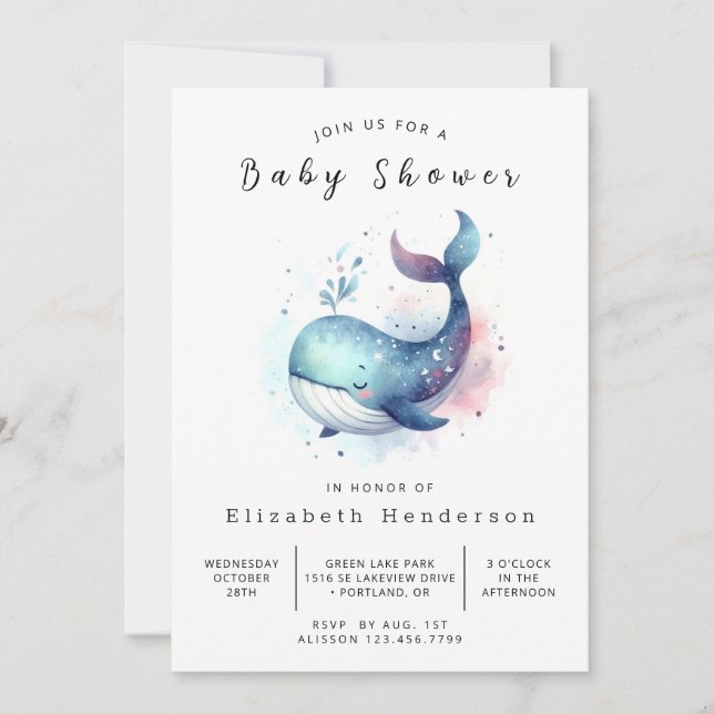 Pastel Digital Whale Baby Shower Inbjudningar (Framsida)