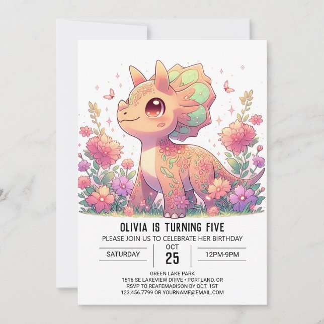 Pastel Dino Dinosaur Digital Birthday Inbjudningar (Framsida)