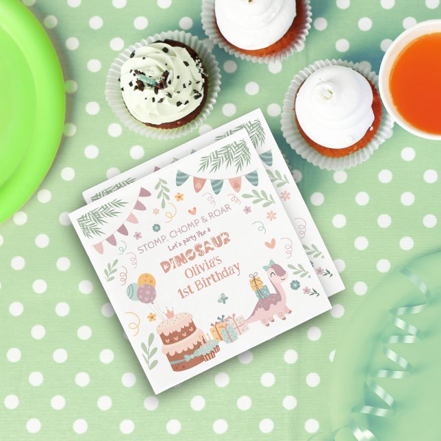 Pastel Dino Footprint Birthday Napkins Pappersservett (Skapare uppladdad)