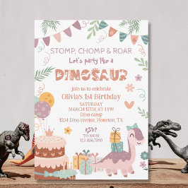 Pastel Dino Party Birthday Inbjudningar