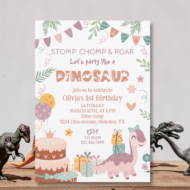 Pastel Dino Party Birthday Inbjudningar (Skapare uppladdad)