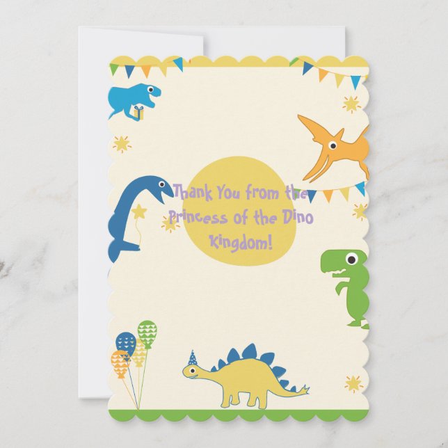 Pastel Dino Princess Tack-kortet Tack Kort (Framsida)