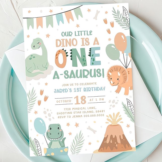 Pastel Dinosaur Birthday-inbjudan. En Cute Baby Inbjudningar (Skapare uppladdad)