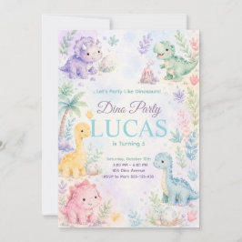 Pastel Dinosaur Birthday Invitation Editable Inbjudningar