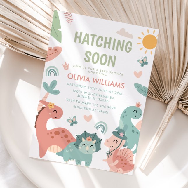 Pastel Dinosaur Hatching Soon Baby Shower Inbjudningar (Skapare uppladdad)