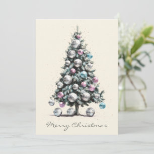 Pastel Disco Boll Ornament Julgran Julkort