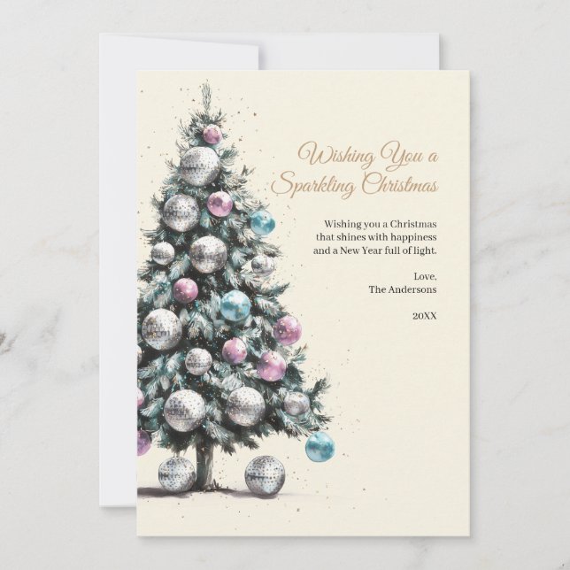 Pastel Disco Boll Ornament Julgran Photo Julkort (Framsida)