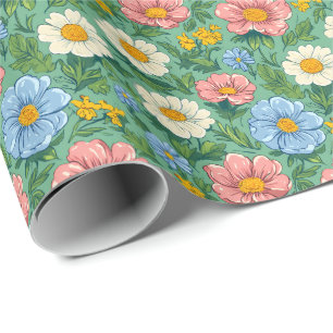 Pastel Ditsy Blommigt Meadow Mönster Presentpapper