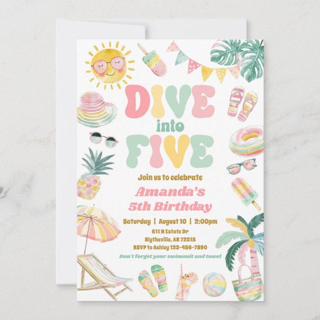 Pastel Dive i fempartsinbjudan från Bassäng Inbjudningar (Framsida)