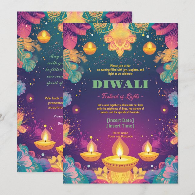 Pastel Diwali Delight Inbjudningar (Fram/baksida)