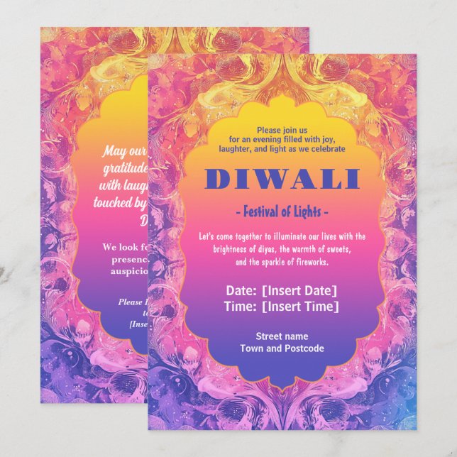 Pastel Diwali Elegance Inbjudningar (Fram/baksida)