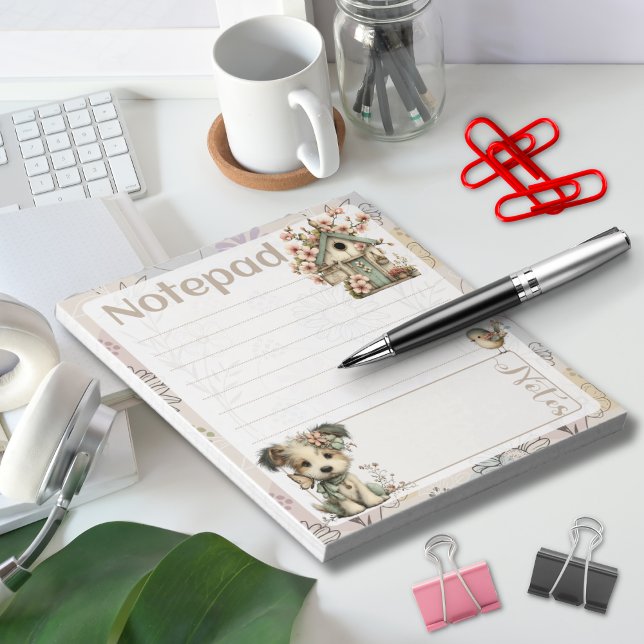 Pastel Dog & Floral – Birdhouse Spring Design Anteckningsblock (Skapare uppladdad)