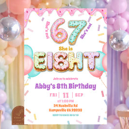 Pastel Donut 67 8th Girl Birthday party Invitation Inbjudningar