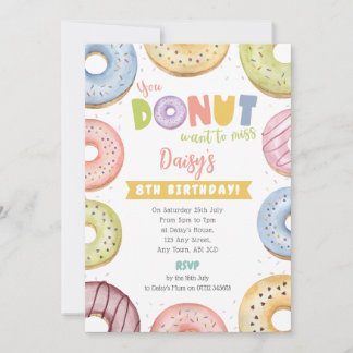 Pastel Donut Birthday Inbjudan - Donut vill inte v