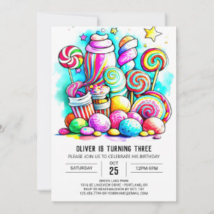 Pastel Donut Candyland Editable Birthday Inbjudningar