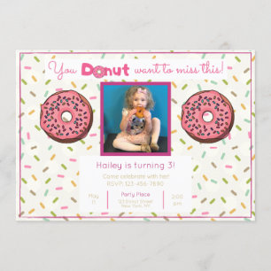 Pastel Donut-Födelsedagsfestens fotoinbjudan Inbjudningar