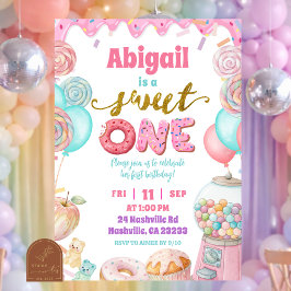 Pastel Donut SweetOne First Birthday party Invitat Inbjudningar