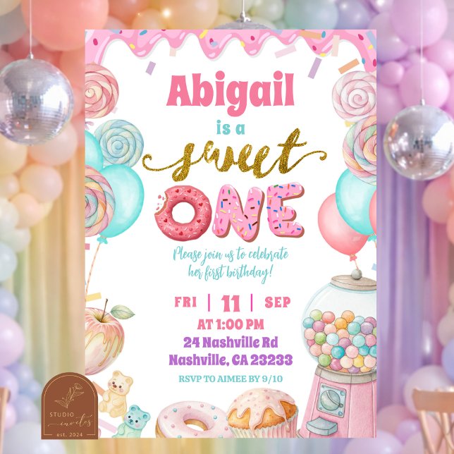 Pastel Donut SweetOne First Birthday party Invitat Inbjudningar (Skapare uppladdad)