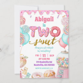 Pastel Donut Two Sweet 2nd Birthday party Invitati Inbjudningar