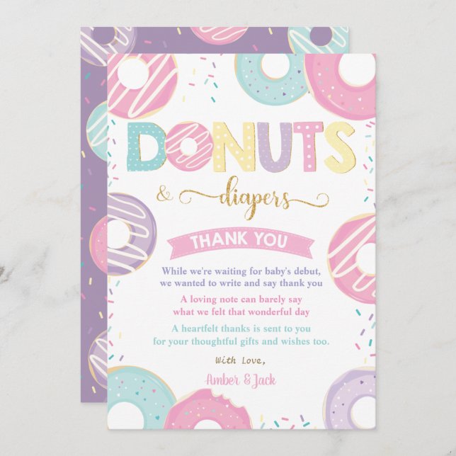 Pastel Donuts och Diaper Doughnut Baby Shower Tack Kort (Fram/baksida)