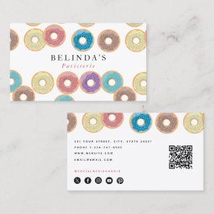 Pastel Donuts & Sprinkles Pastry Chef QR-kod Visitkort