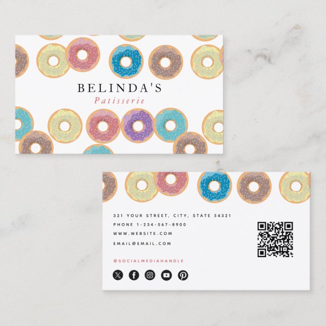 Pastel Donuts & Sprinkles Pastry Chef QR-kod Visitkort (Fram/baksida)