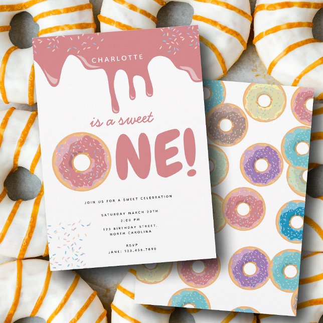 Pastel Donuts & Sprinkles Sweet en Birthday Inbjudningar (Pastel Donuts & Sprinkles Sweet One Birthday Invitation)