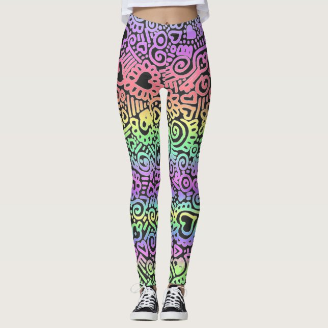 Pastel Doodle Mönster Leggings (Framsida)