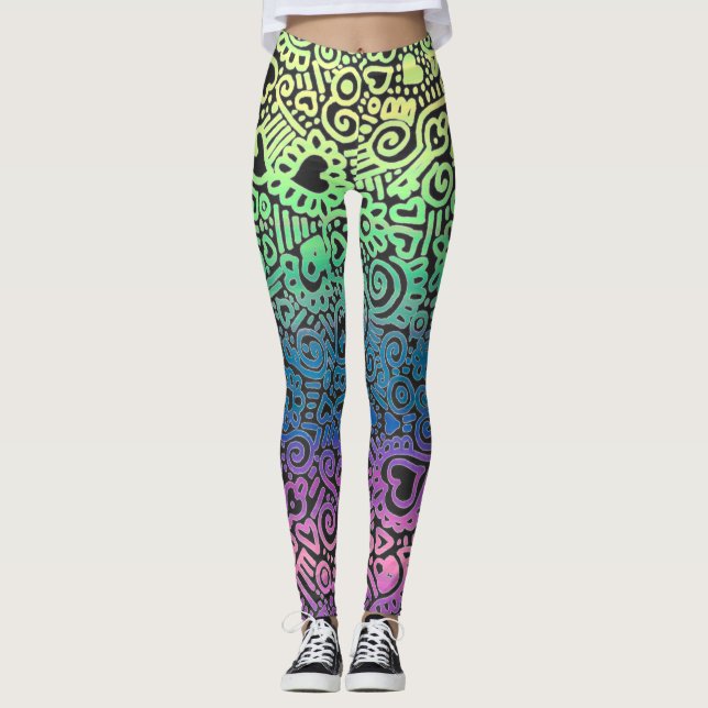 Pastel Doodle Mönster Leggings (Framsida)