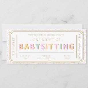 Pastel Dot Babysit Gift Voucher-kort Inbjudningar