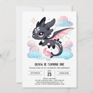 Pastel Dragon 1:a födelsedag Inbjudningar