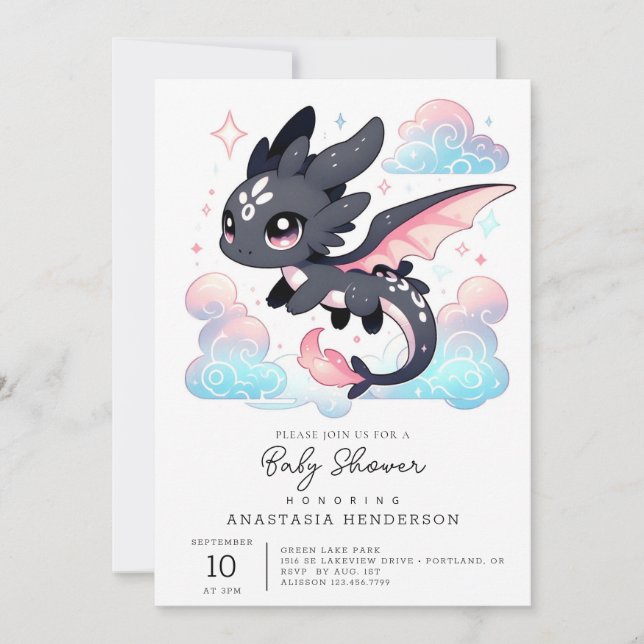 Pastel Dragon Baby Shower Inbjudningar (Framsida)