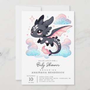 Pastel Dragon Baby Shower Inbjudningar