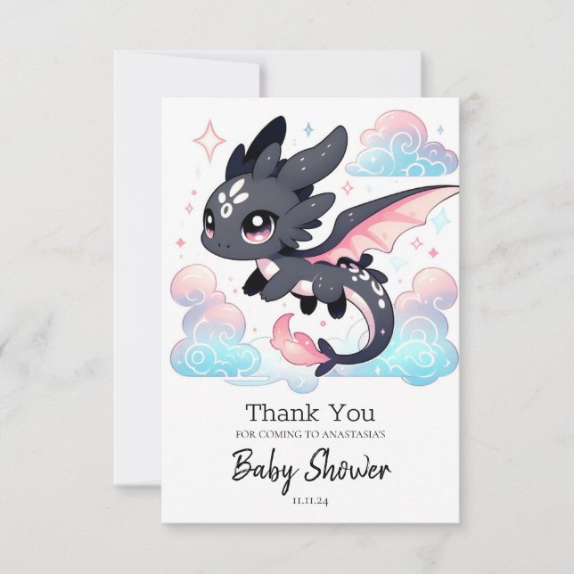 Pastel Dragon Baby Shower Tack Kort (Framsida)