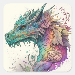 Pastel Dragon Fyrkantigt Klistermärke