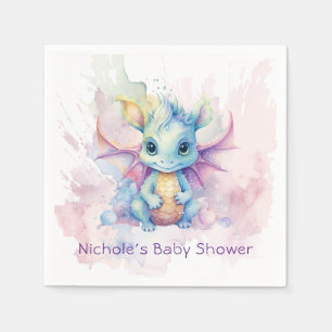 Pastel Dragon Girl Baby Shower för vattenfärg Pappersservett