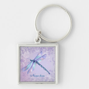 Pastel Dragonfly - Anpassa Fyrkantig Silverfärgad Nyckelring