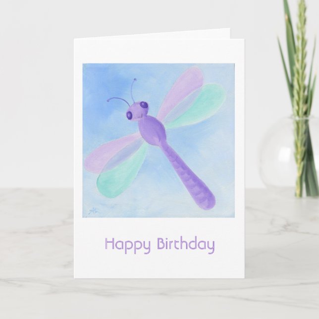 Pastel Dragonfly Birthday Card Kort (Framsida)