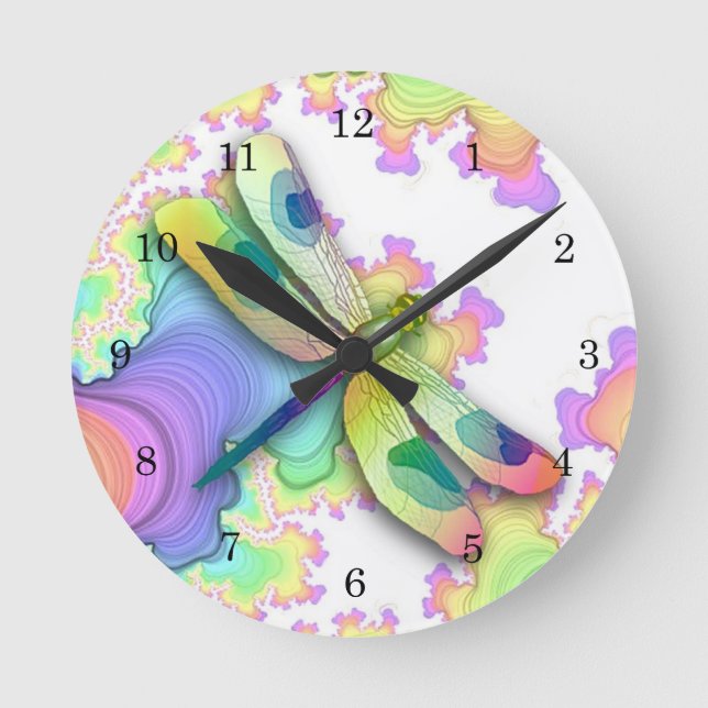 Pastel Dragonfly Clock Rund Klocka (Framsida)