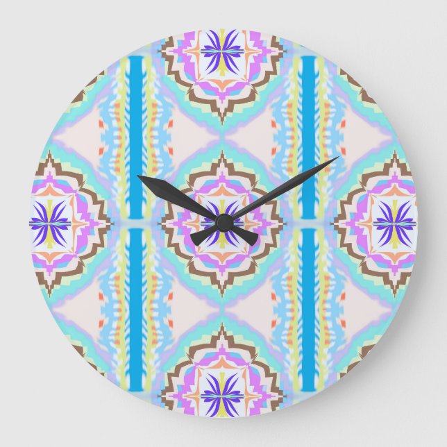 Pastel Dream Boho Geometric Kaleidoscope Stor Klocka (Framsida)