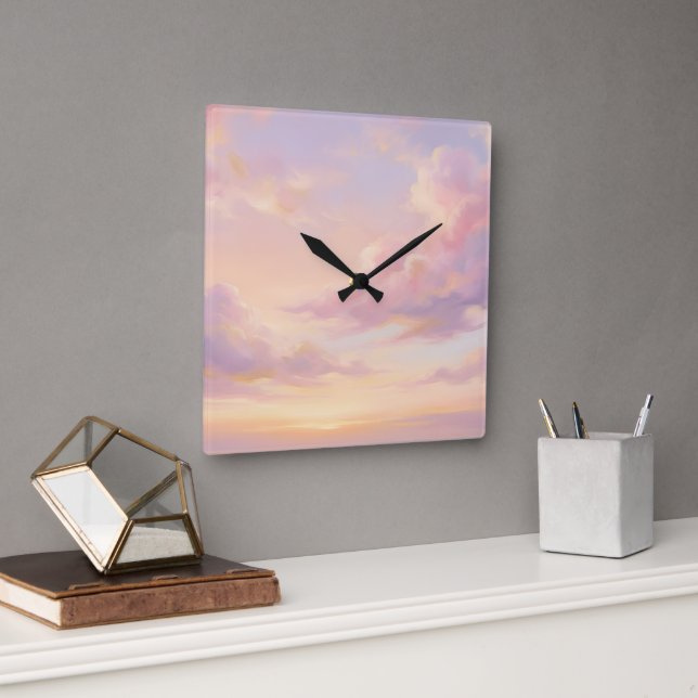 Pastel Dream: Renaissance-Style Modern Sky Study Fyrkantig Klocka (Kontor)
