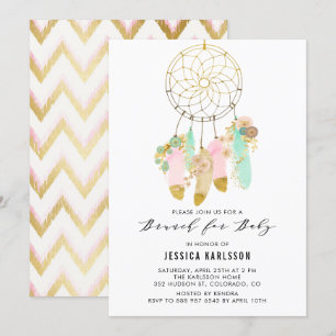Pastel Dreamcatcher Gold Foil Baby Shower Brunch Inbjudningar