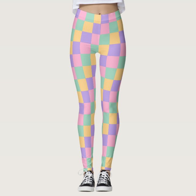 Pastel Dreams Checkerboard Mönster Leggings (Framsida)