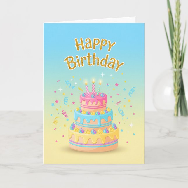Pastel Drip Cake Birthday Card Kort (Framsida)