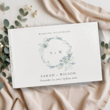Pastel Dusky Blue Blommigt Wandan Bröllop Monogram