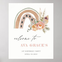 Pastel Dusky Boho Blommigt Rainbow Birthday Välkom