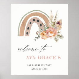 Pastel Dusky Boho Blommigt Rainbow Birthday Välkom Poster