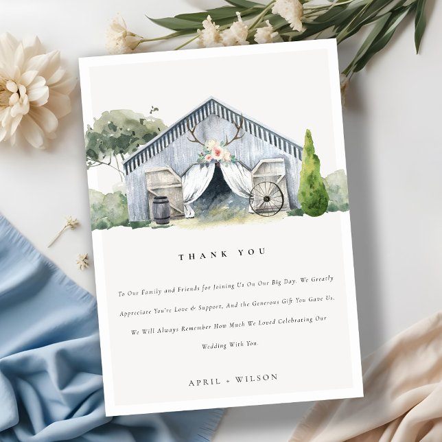 Pastel Dusky Rustic Barnyard Farm Theme Bröllop Tack Kort (Skapare uppladdad)
