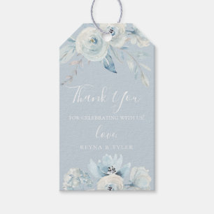 Pastel Dusty Blue - Blommigt Tack Presentetikett